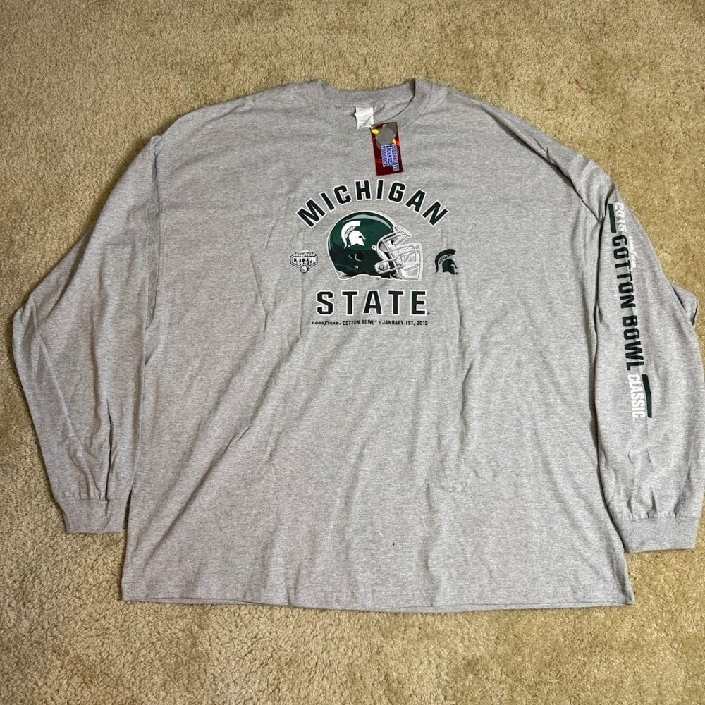 Michigan State Spartans Cotton Bowl‎ 2015 Long Sleeve T Shirt Gray 5XL NWT New